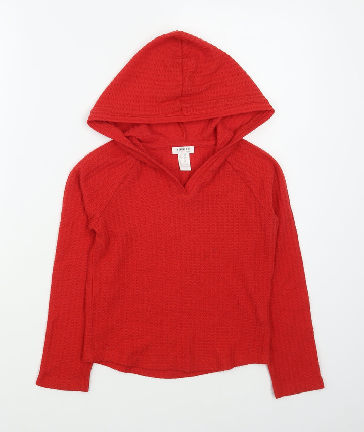 FOREVER 21 Girls Red Polyester Pullover Hoodie Size 7-8 Years Pullover