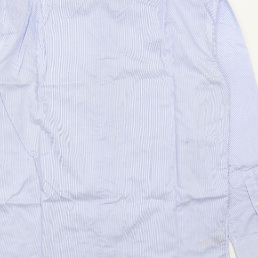 Dunnes Stores Mens Blue Striped Cotton  Dress Shirt Size 15.5 Collared Button