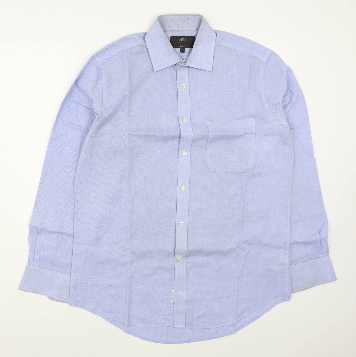 Marks and Spencer Mens Blue  Cotton  Dress Shirt Size 15.5 Collared Button