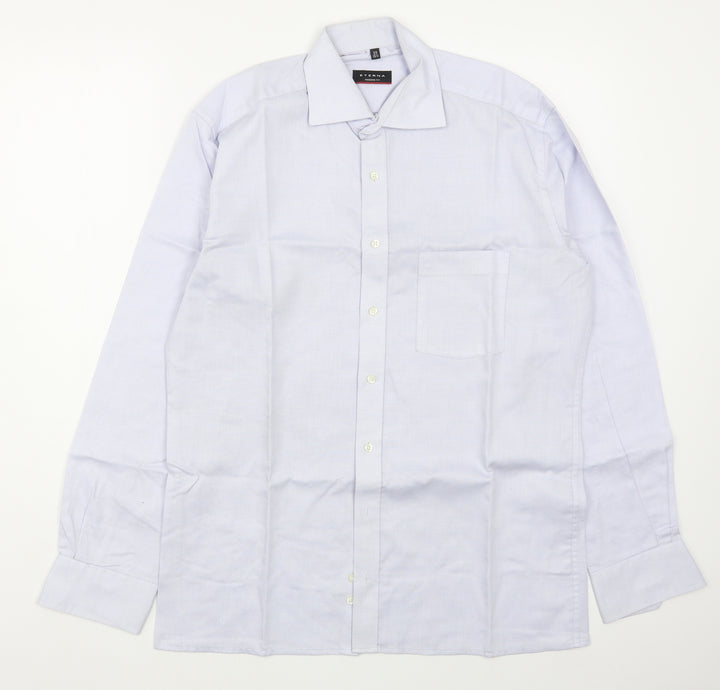 Eterna Mens Blue  Cotton  Dress Shirt Size 15.5 Collared Button