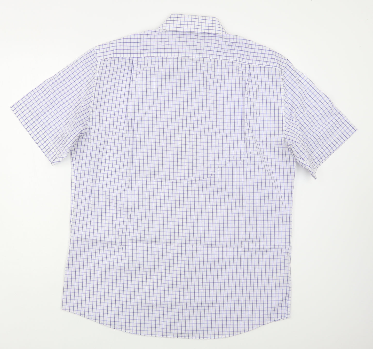 Marks and Spencer Mens Blue Check Cotton  Dress Shirt Size 15.5 Collared Button