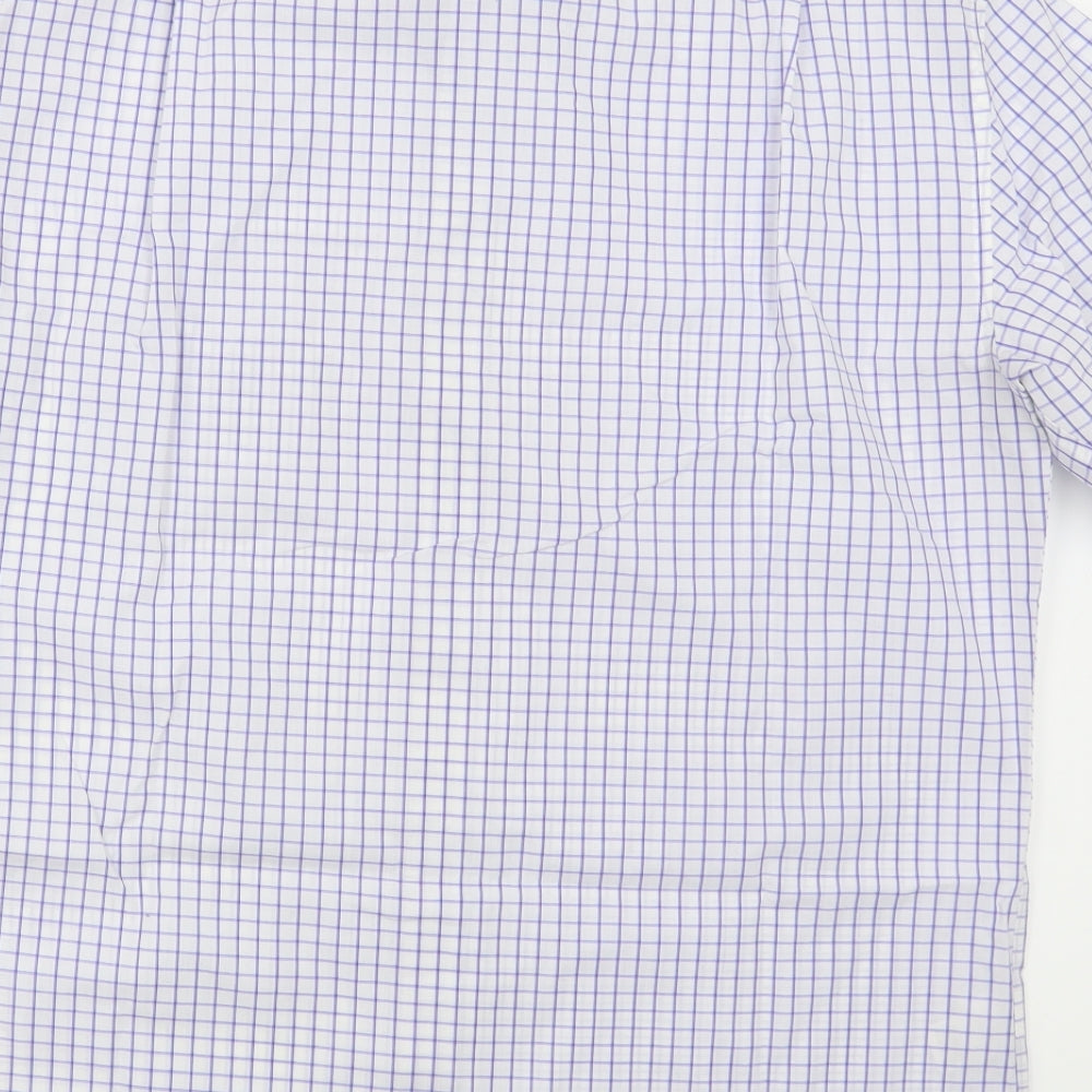 Marks and Spencer Mens Blue Check Cotton  Dress Shirt Size 15.5 Collared Button