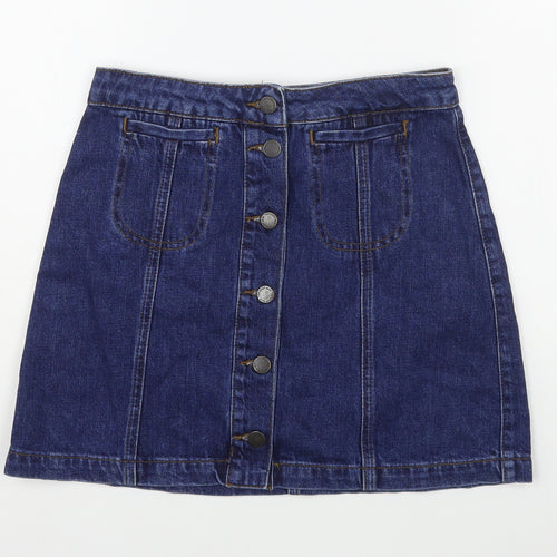 Topshop Womens Blue  Cotton A-Line Skirt Size 26 in   Button
