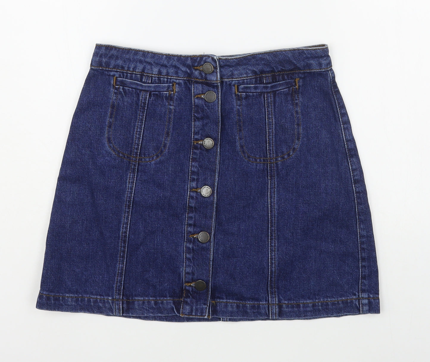 Topshop Womens Blue  Cotton A-Line Skirt Size 26 in   Button