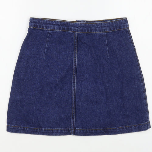 Topshop Womens Blue  Cotton A-Line Skirt Size 26 in   Button