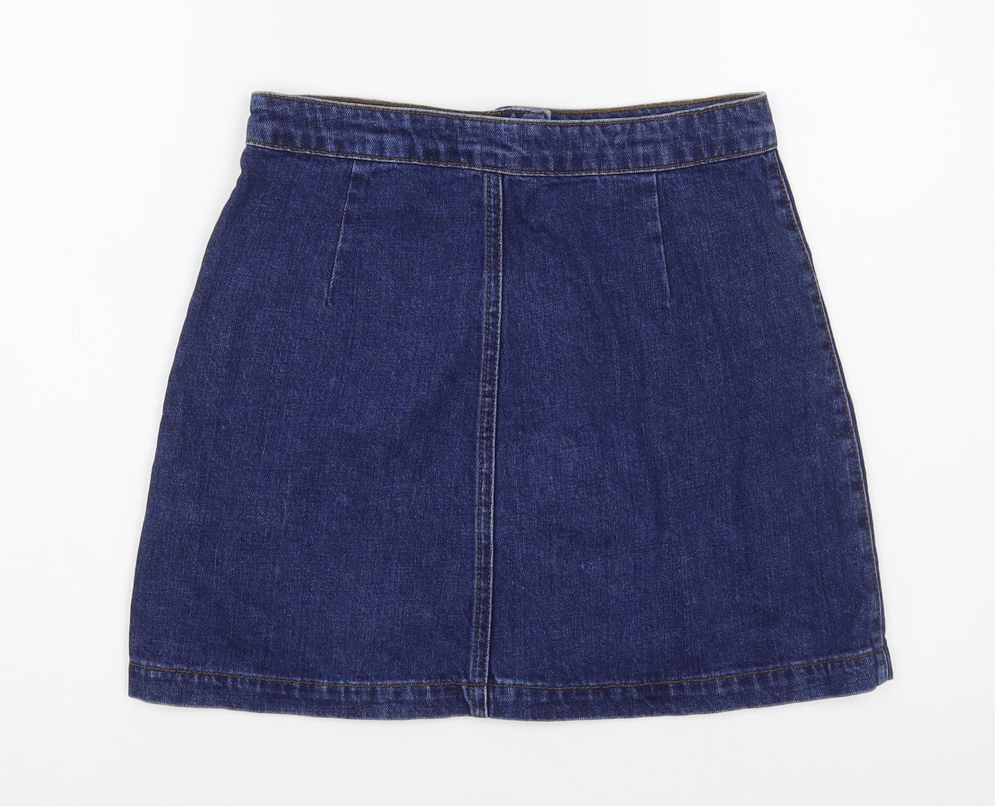Topshop Womens Blue  Cotton A-Line Skirt Size 26 in   Button