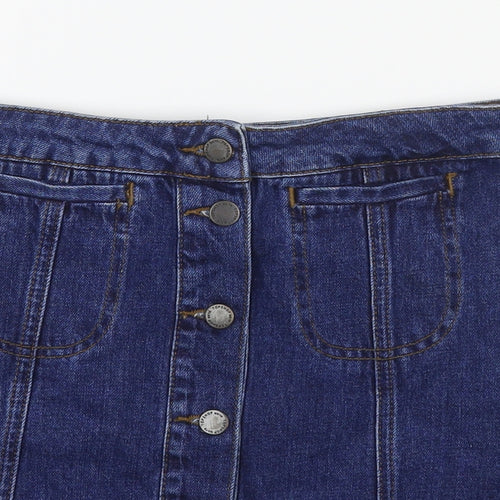 Topshop Womens Blue  Cotton A-Line Skirt Size 26 in   Button