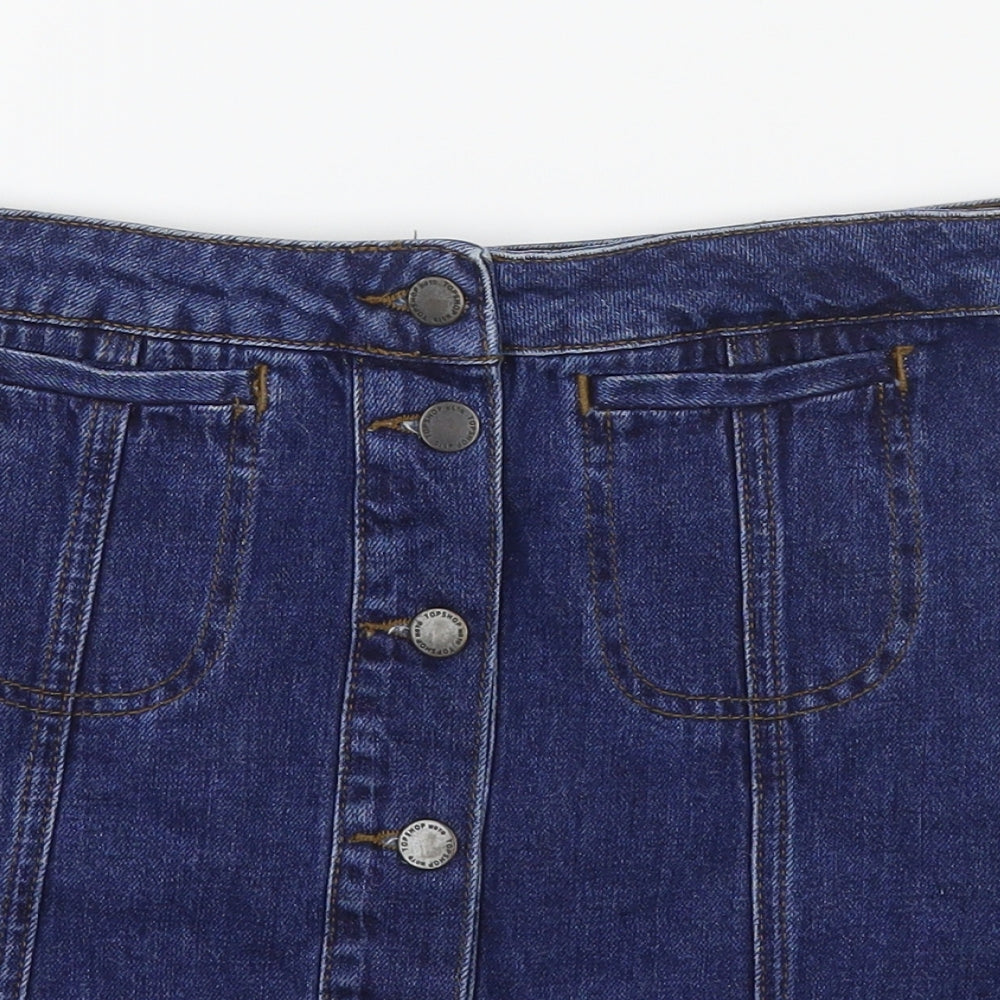 Topshop Womens Blue  Cotton A-Line Skirt Size 26 in   Button