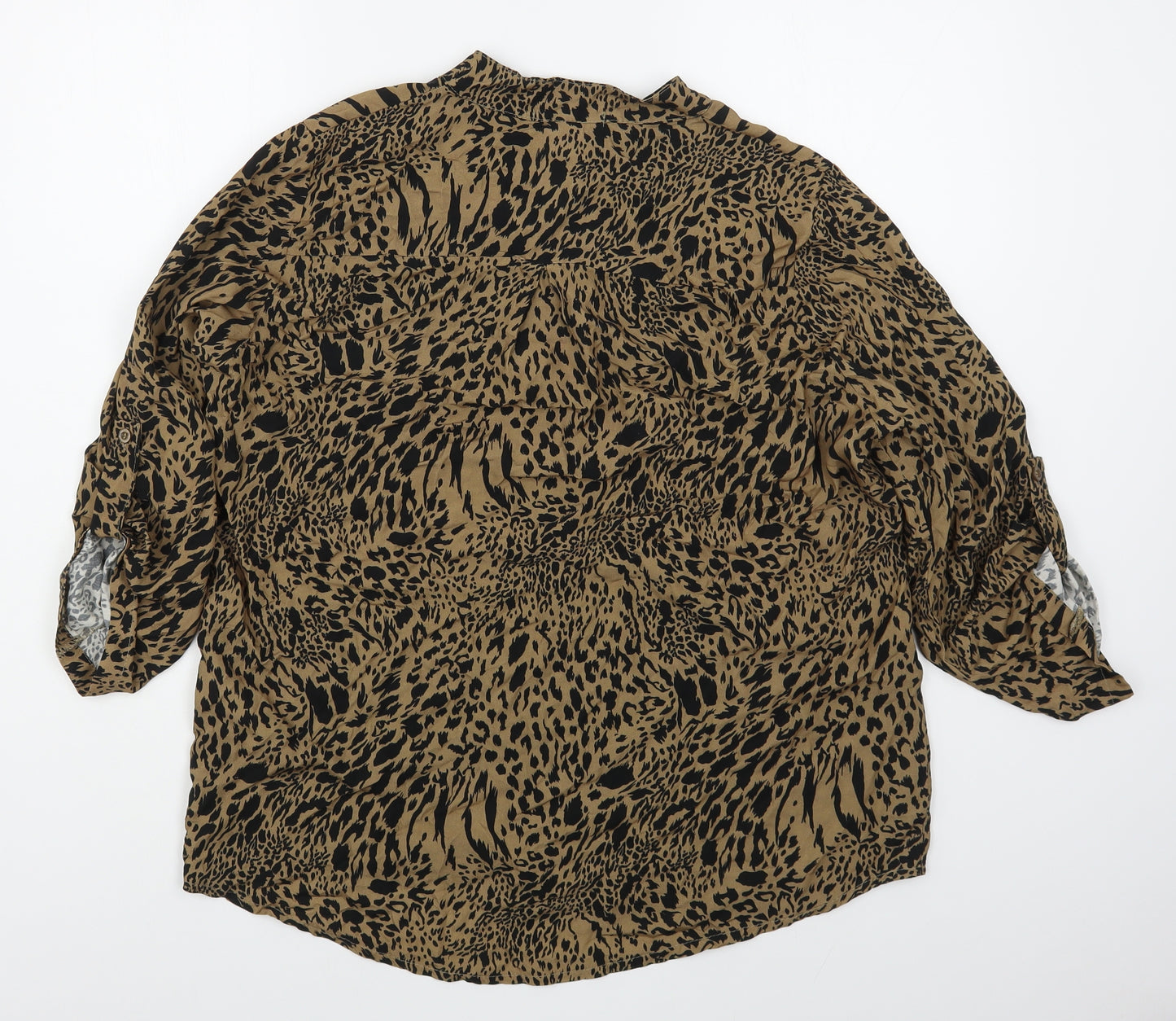 Zabaione Womens Brown Animal Print Viscose Basic Blouse Size L V-Neck