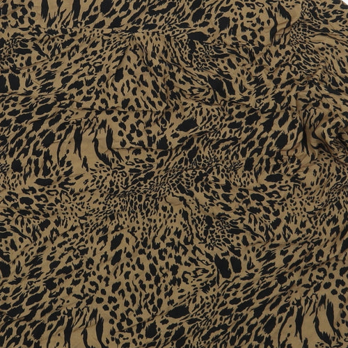 Zabaione Womens Brown Animal Print Viscose Basic Blouse Size L V-Neck