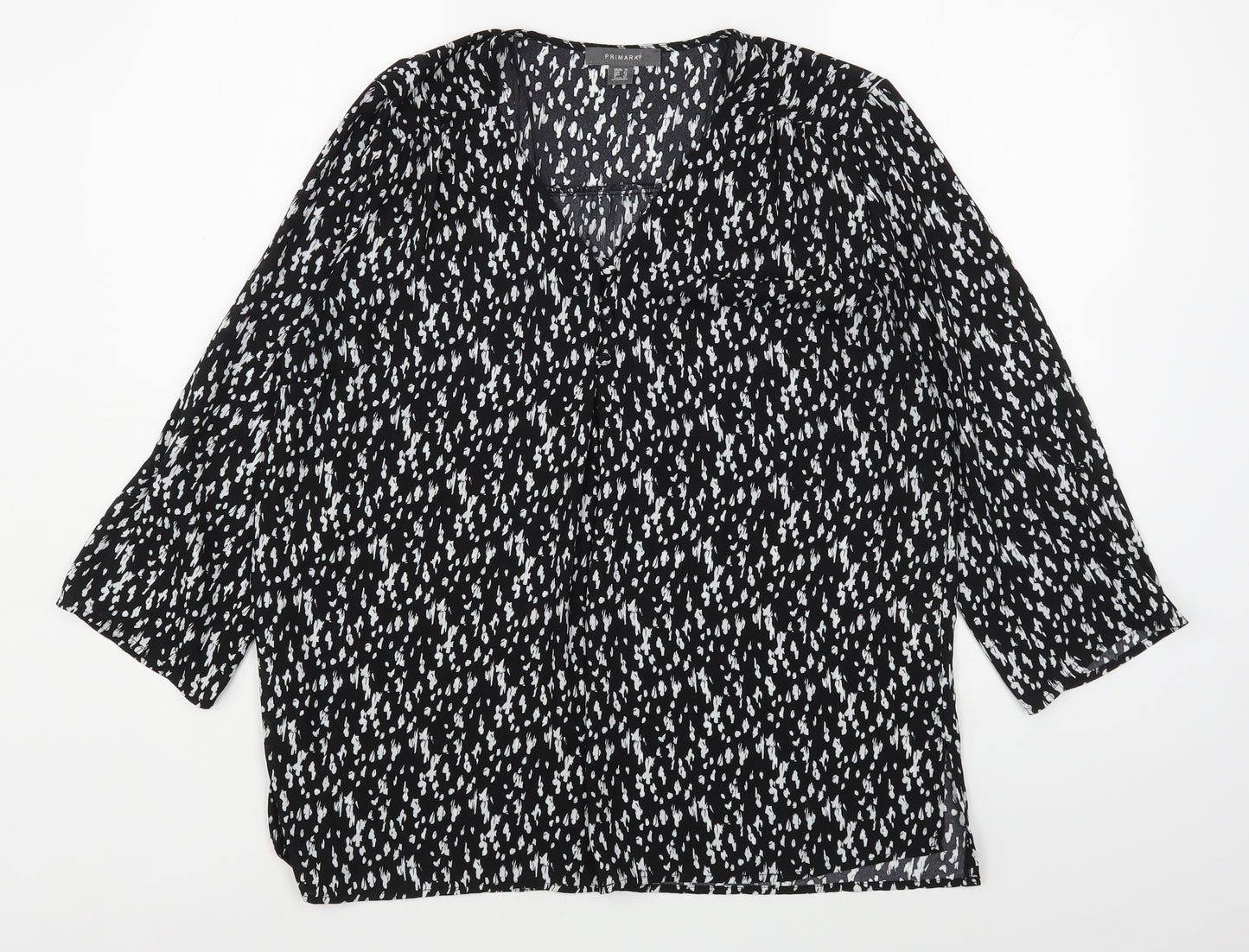 Primark Womens Black Geometric Polyester Basic Blouse Size 14 V-Neck