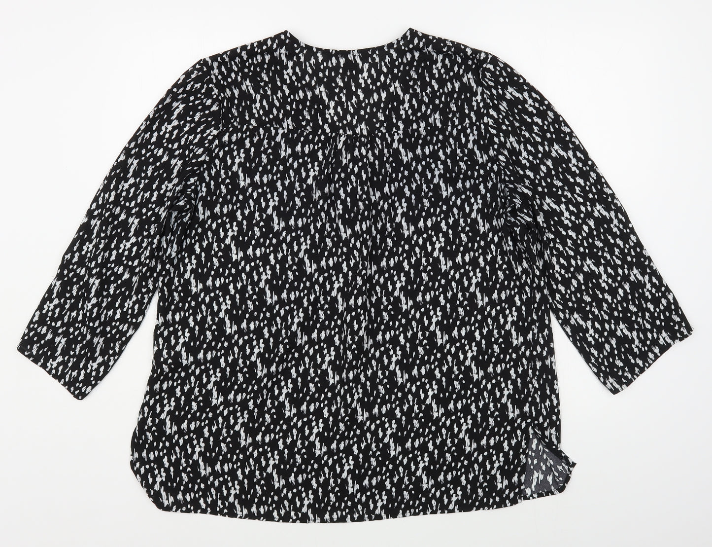 Primark Womens Black Geometric Polyester Basic Blouse Size 14 V-Neck