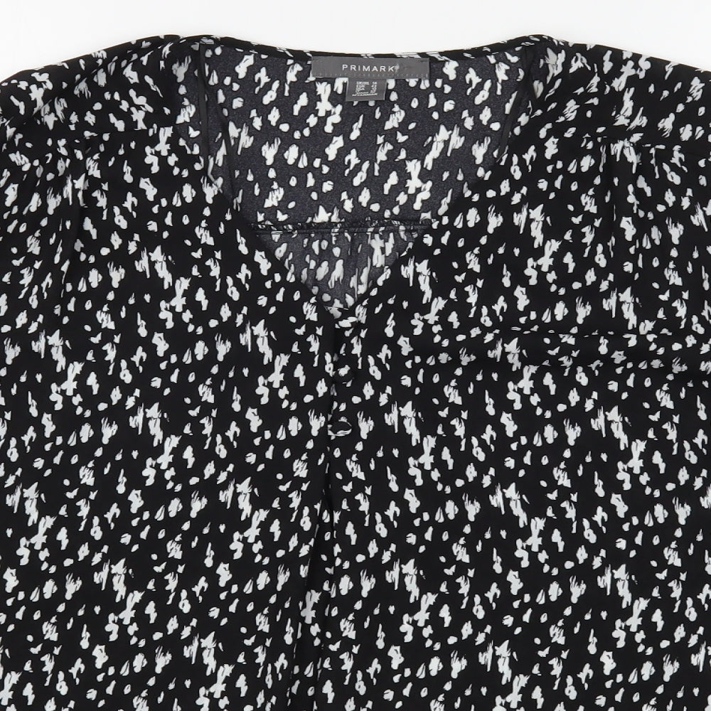 Primark Womens Black Geometric Polyester Basic Blouse Size 14 V-Neck