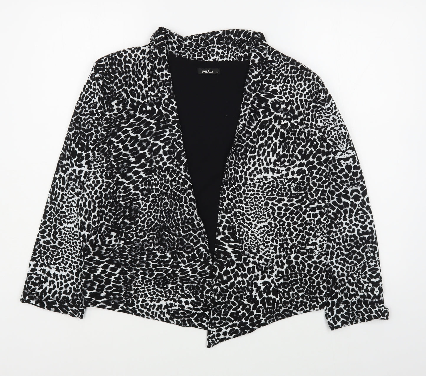 M&Co Womens Black Animal Print  Jacket Blazer Size 14