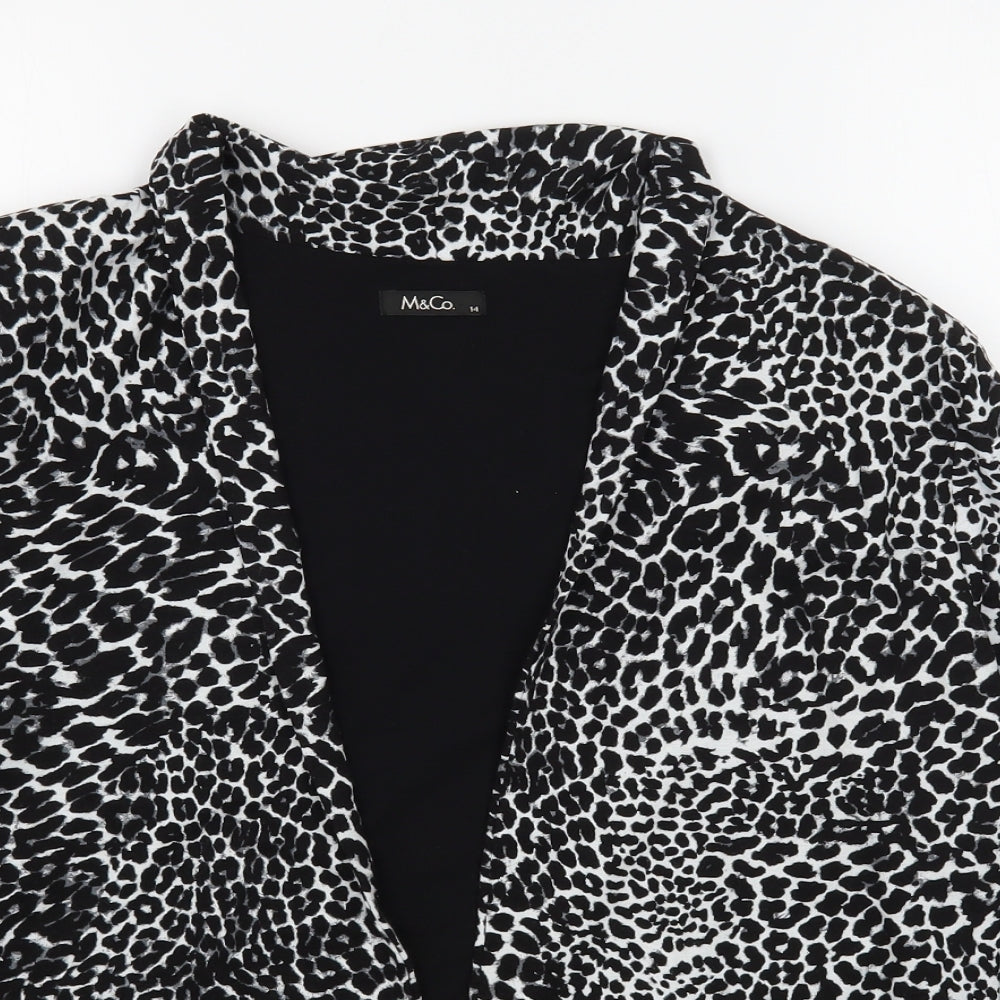 M&Co Womens Black Animal Print  Jacket Blazer Size 14