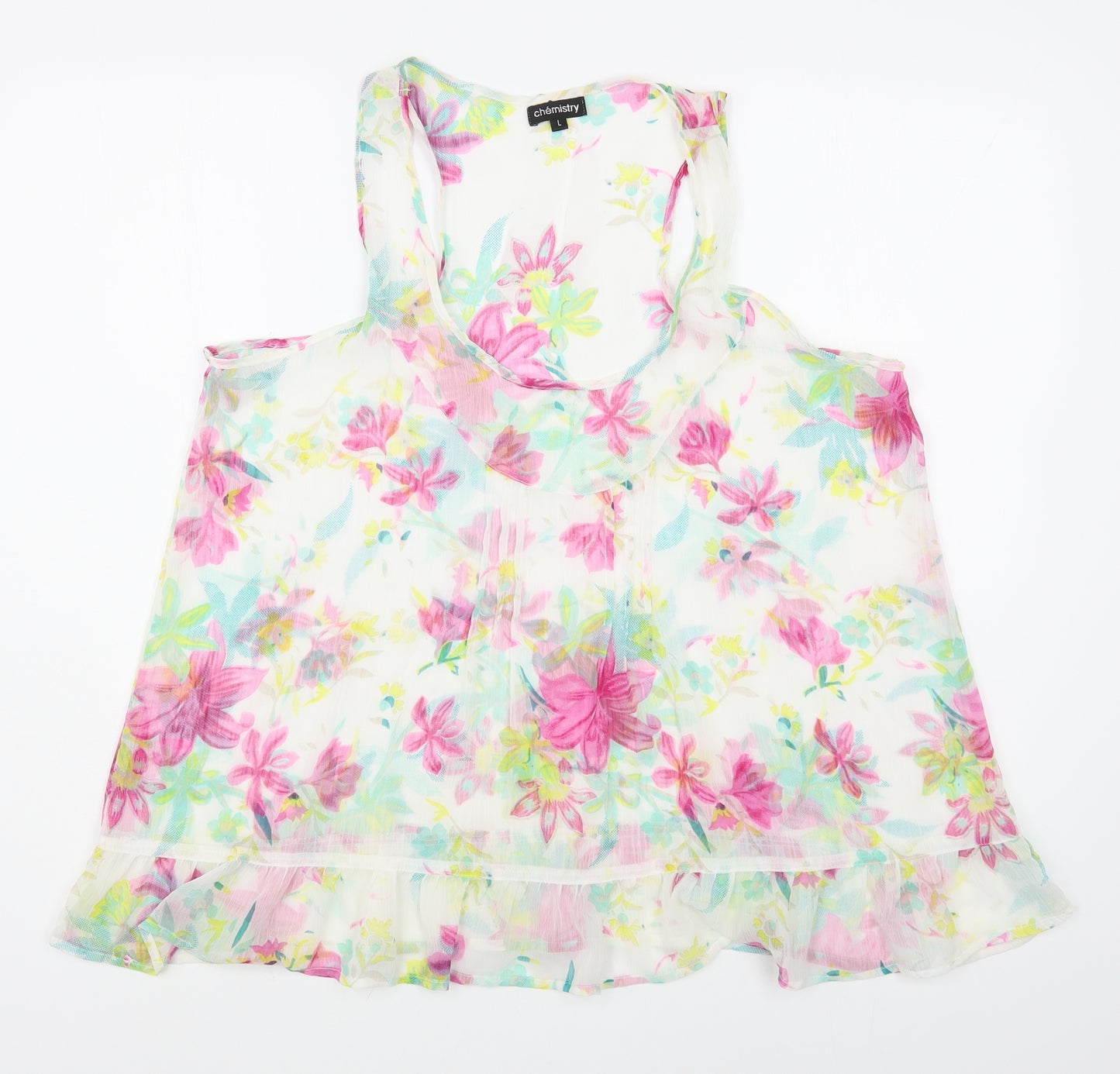 Chemistry Womens Multicoloured Floral Polyester Basic Tank Size L Scoop Neck