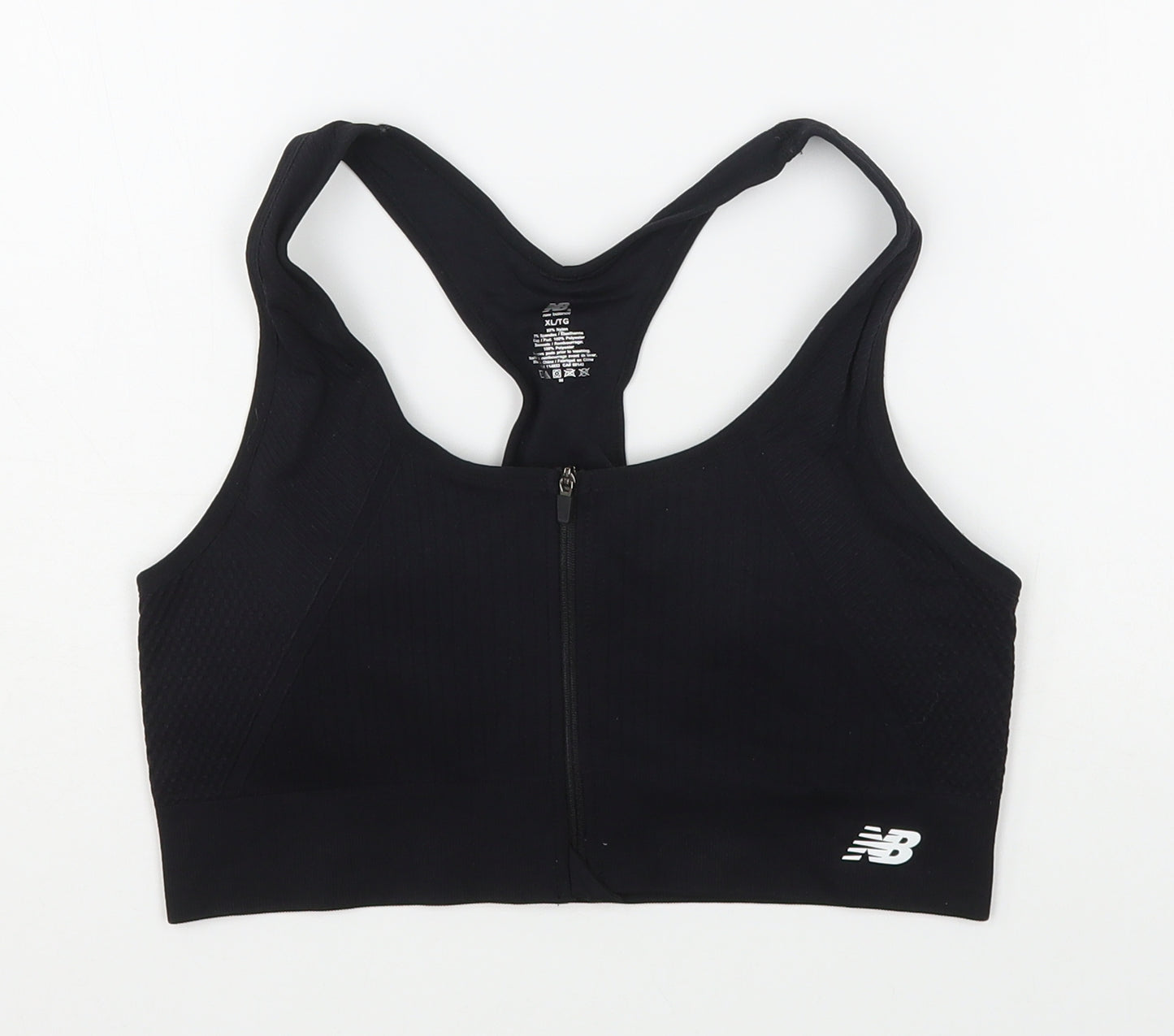 New Balance Womens Black  Nylon Cropped Tank Size XL Scoop Neck Zip - Sports bra