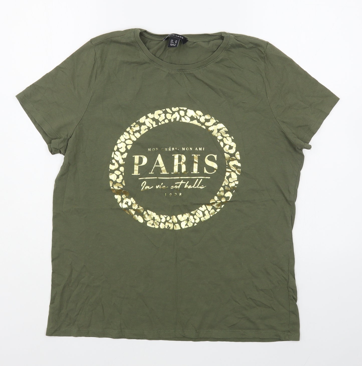 New Look Womens Green  100% Cotton Basic T-Shirt Size 14 Round Neck