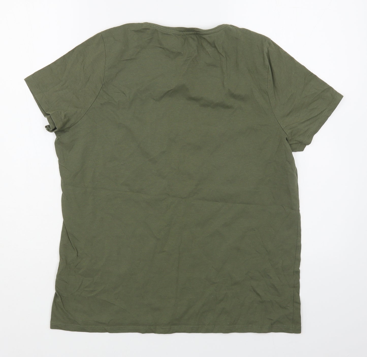 New Look Womens Green  100% Cotton Basic T-Shirt Size 14 Round Neck