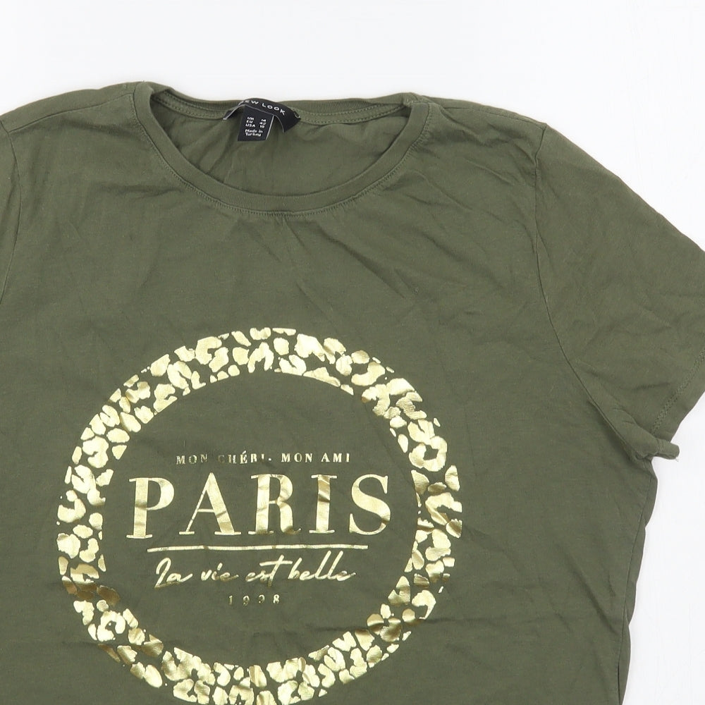New Look Womens Green  100% Cotton Basic T-Shirt Size 14 Round Neck