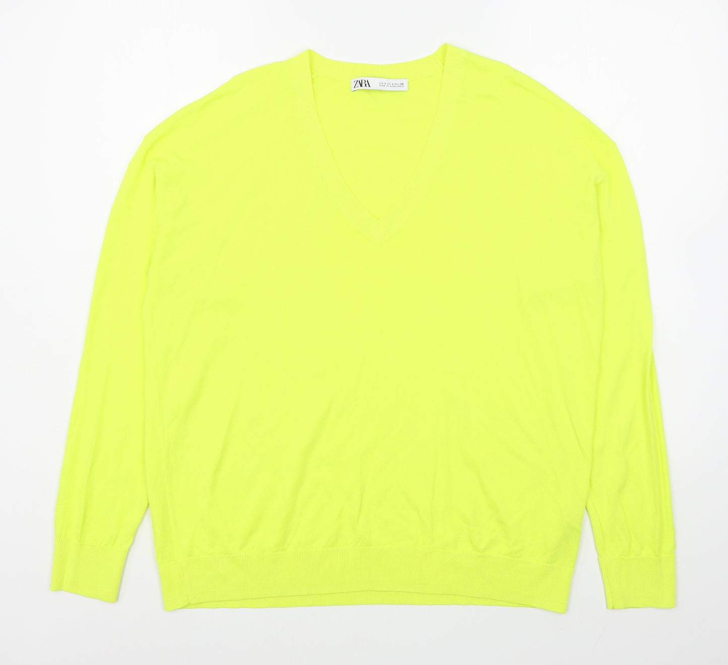 Zara Womens Yellow V-Neck  Viscose Pullover Jumper Size S