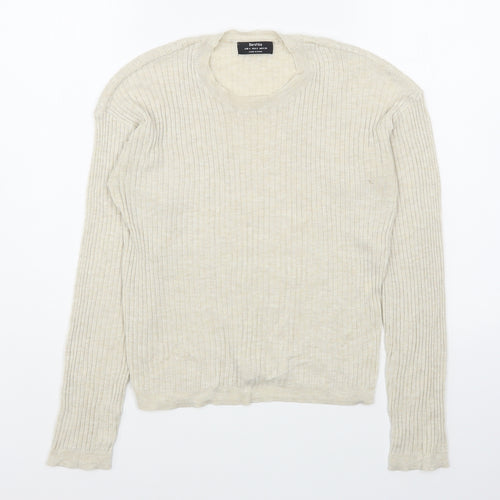 Bershka Womens Beige Round Neck  Polyester Pullover Jumper Size S