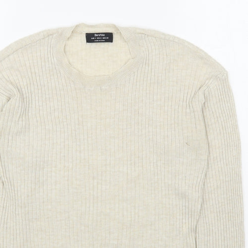 Bershka Womens Beige Round Neck  Polyester Pullover Jumper Size S