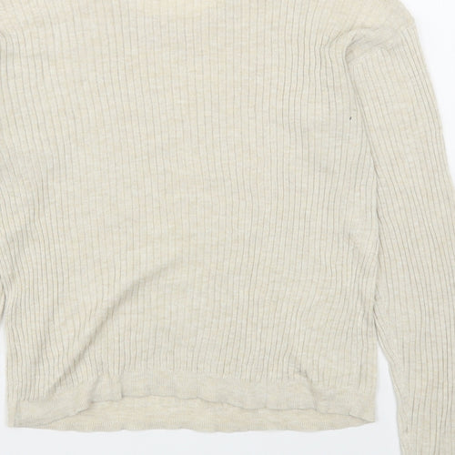 Bershka Womens Beige Round Neck  Polyester Pullover Jumper Size S