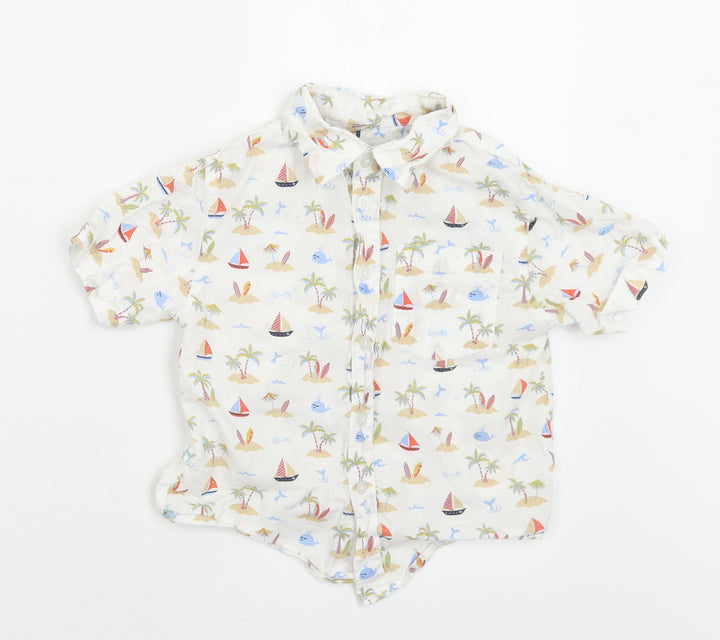buttons & Thread Boys White Geometric Cotton Basic Button-Up Size 3 Years Collared Button
