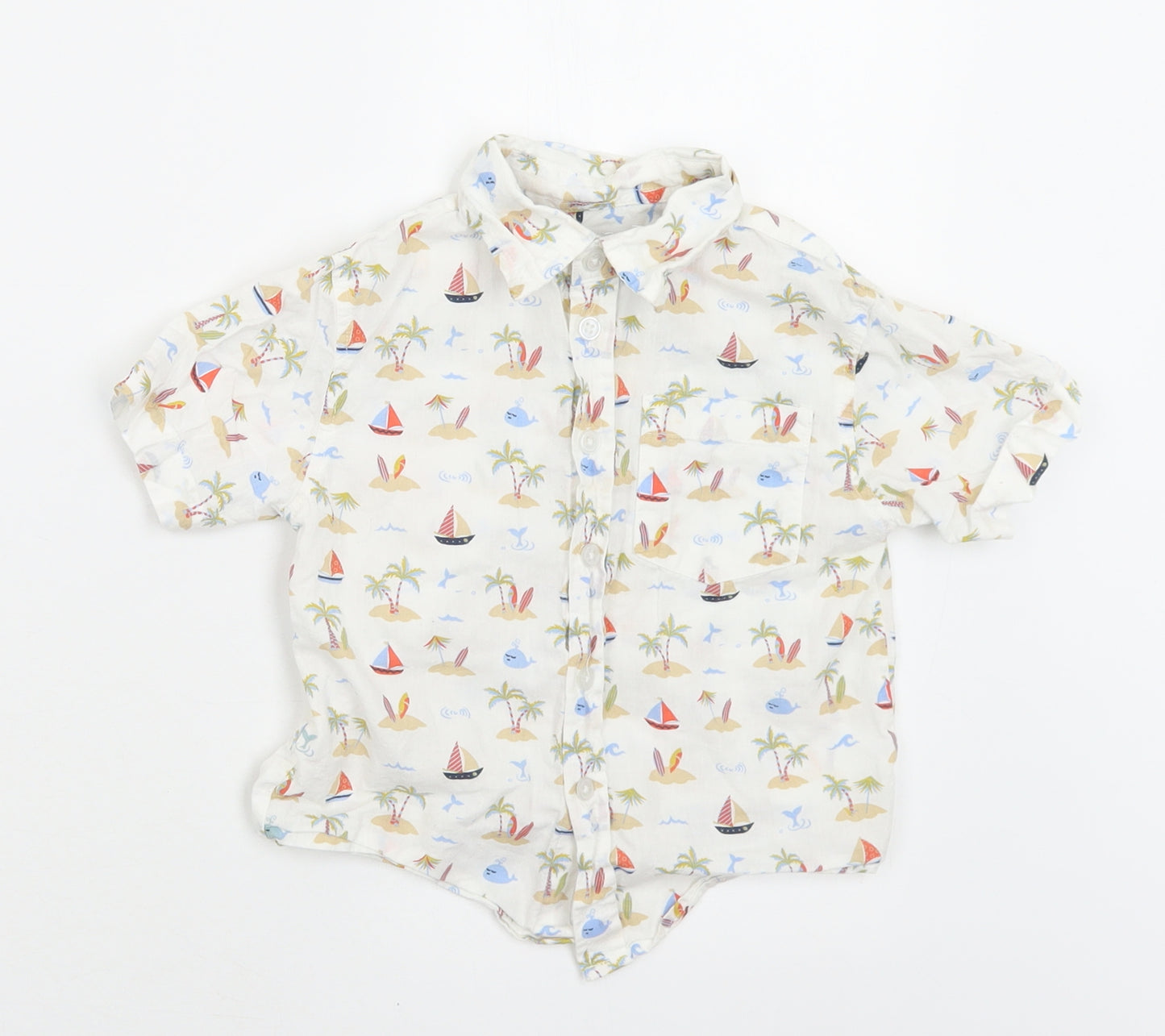 buttons & Thread Boys White Geometric Cotton Basic Button-Up Size 3 Years Collared Button