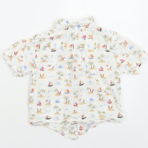 buttons & Thread Boys White Geometric Cotton Basic Button-Up Size 3 Years Collared Button