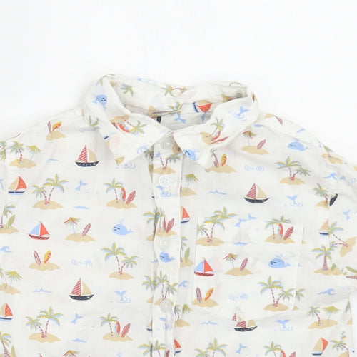 buttons & Thread Boys White Geometric Cotton Basic Button-Up Size 3 Years Collared Button