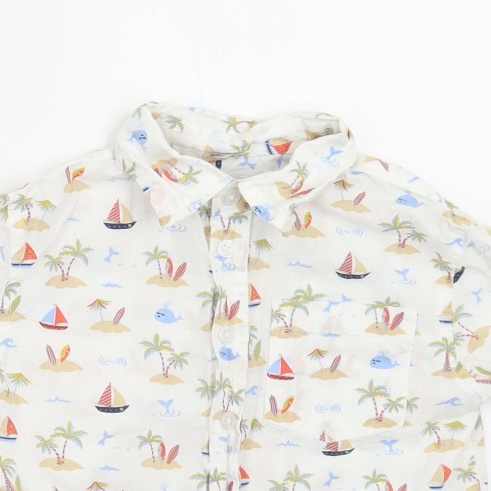 buttons & Thread Boys White Geometric Cotton Basic Button-Up Size 3 Years Collared Button