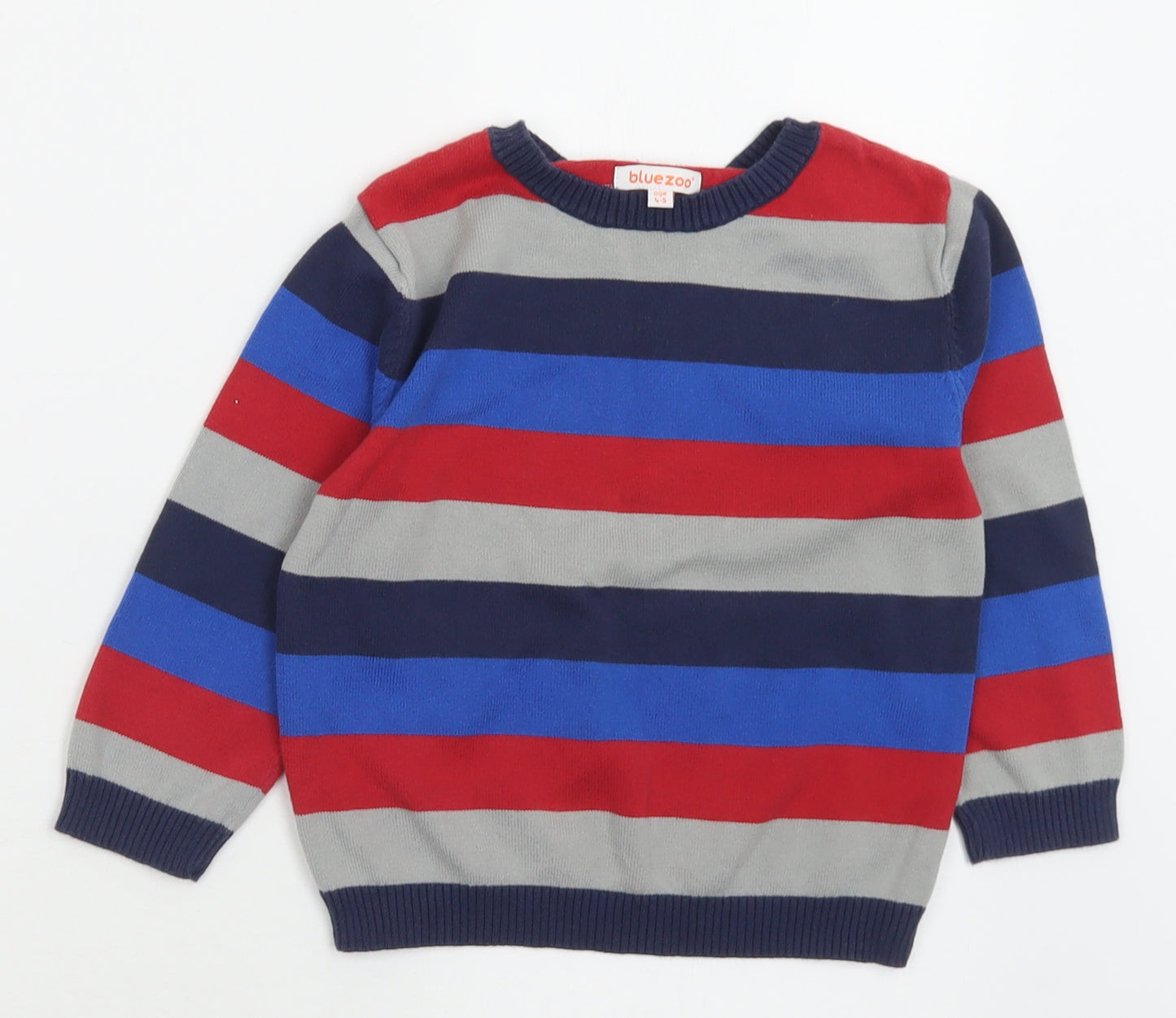 Blue Zoo Boys Multicoloured Crew Neck Striped Cotton Pullover Jumper Size 4-5 Years  Pullover