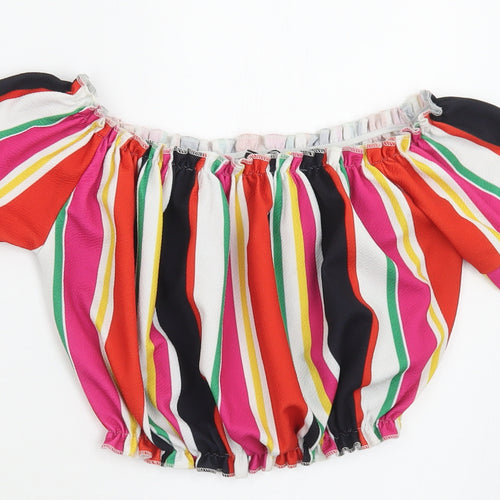 New Look Womens Multicoloured Striped Polyester Cropped Tank Size 8 Off the Shoulder