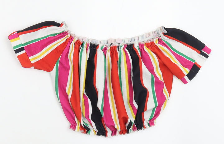 New Look Womens Multicoloured Striped Polyester Cropped Tank Size 8 Off the Shoulder