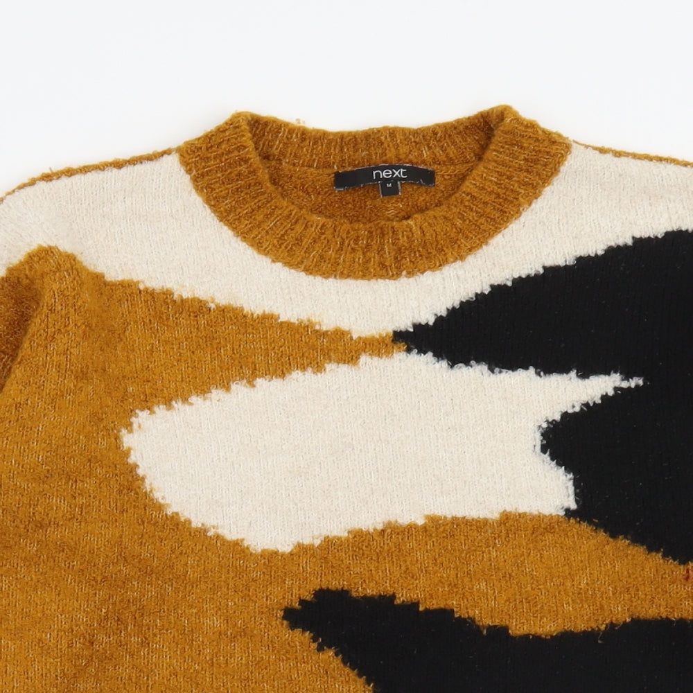 NXT Womens Yellow Crew Neck Geometric Acrylic Pullover Jumper Size M