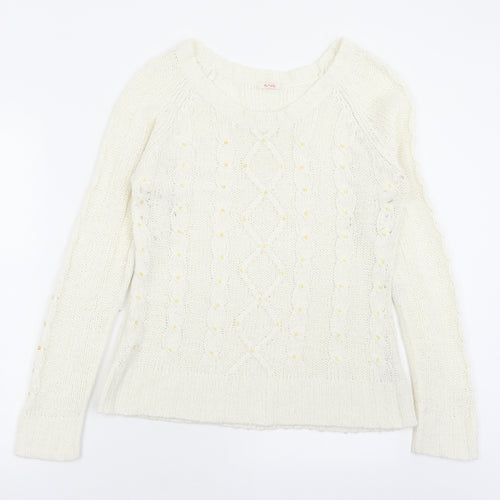 evie Womens White Boat Neck  Acrylic Pullover Jumper Size 10