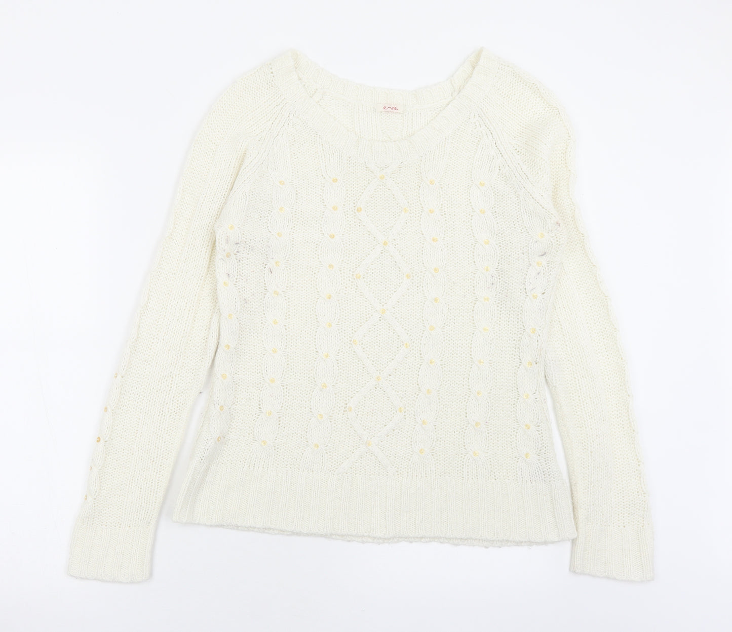 evie Womens White Boat Neck  Acrylic Pullover Jumper Size 10