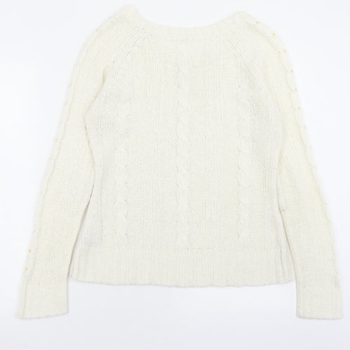 evie Womens White Boat Neck  Acrylic Pullover Jumper Size 10