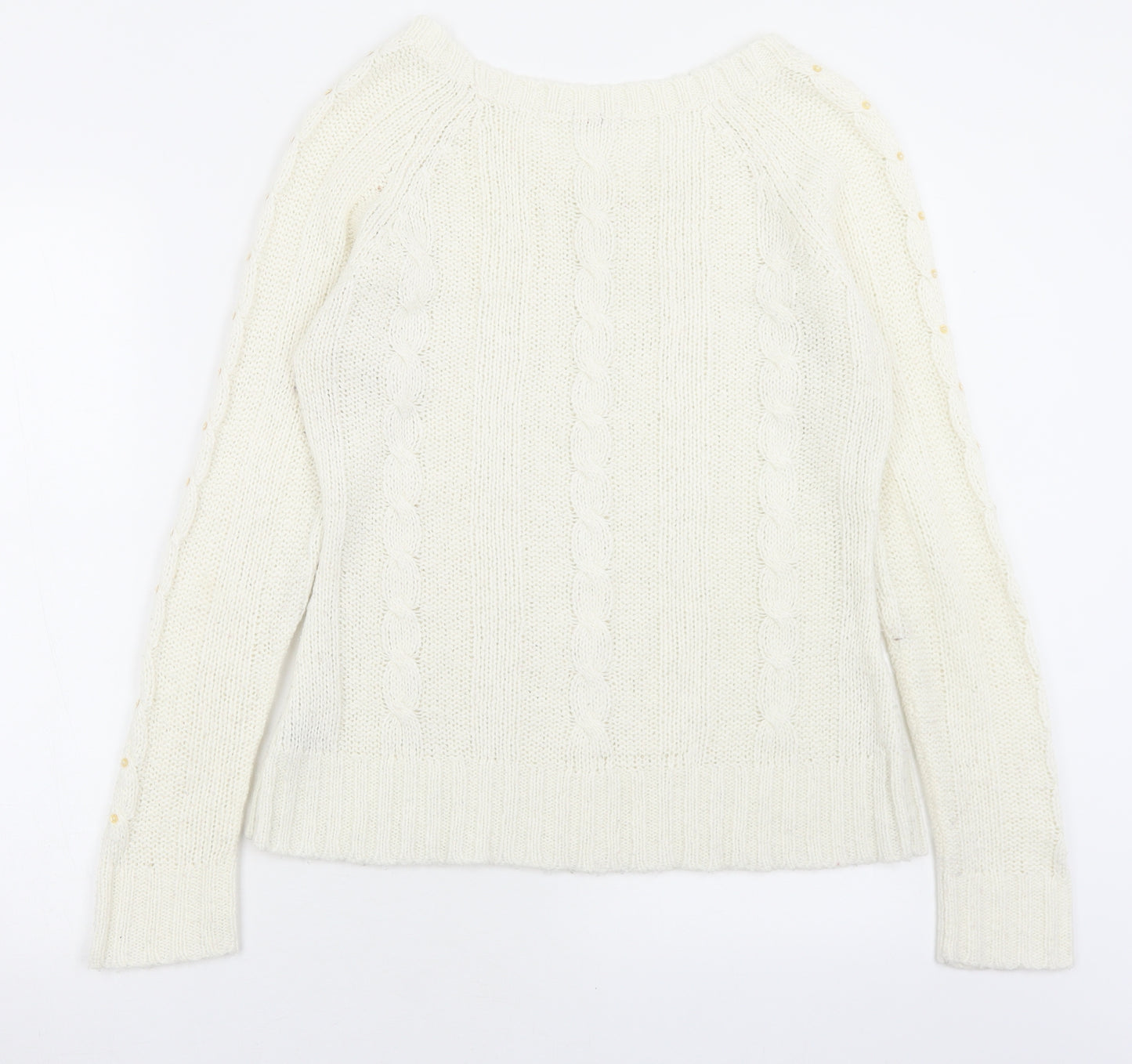 evie Womens White Boat Neck  Acrylic Pullover Jumper Size 10
