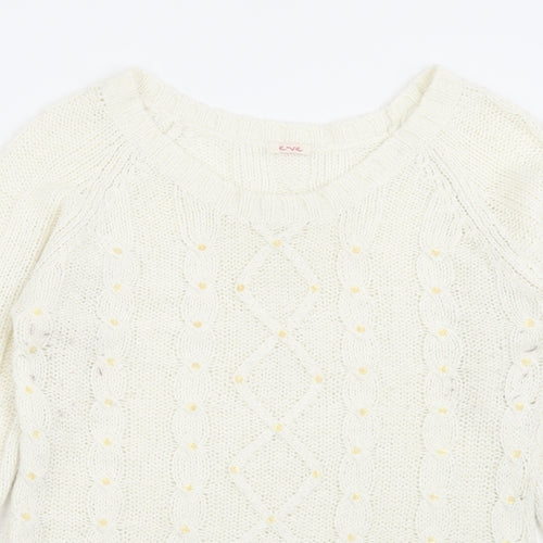 evie Womens White Boat Neck  Acrylic Pullover Jumper Size 10