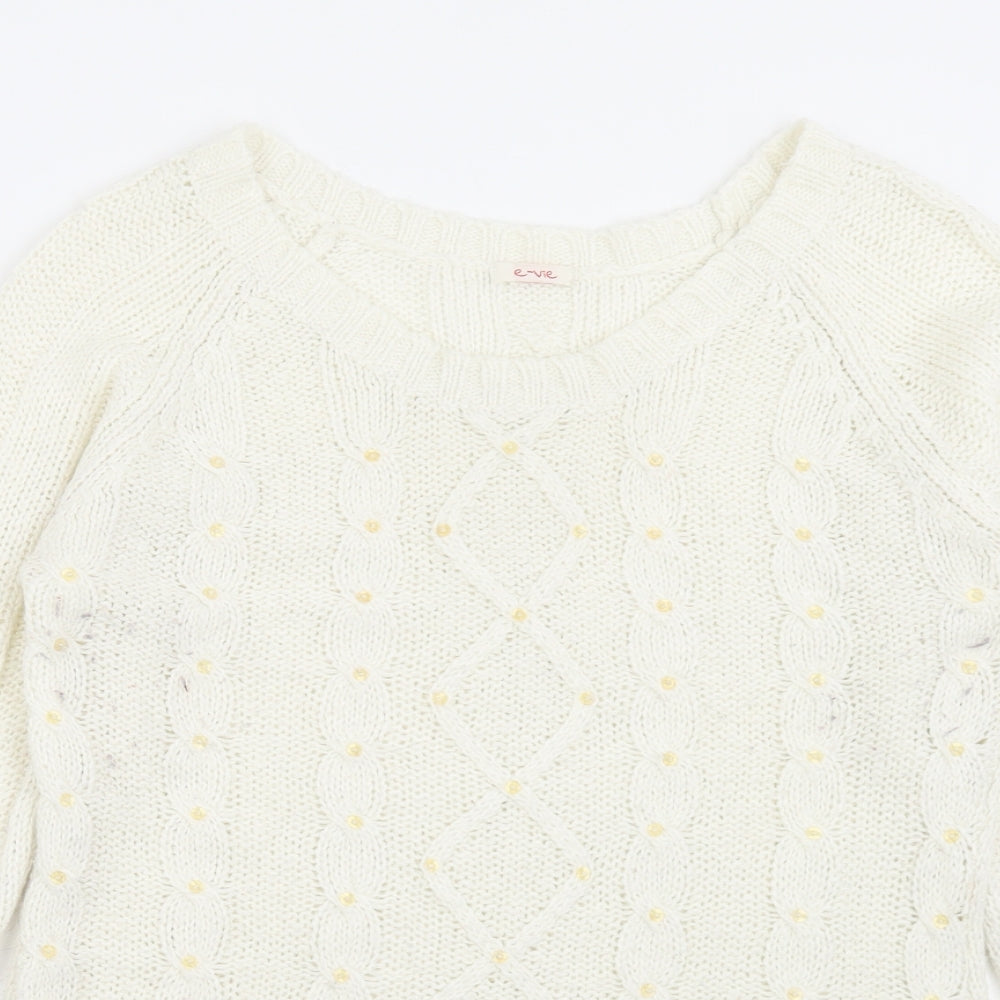 evie Womens White Boat Neck  Acrylic Pullover Jumper Size 10