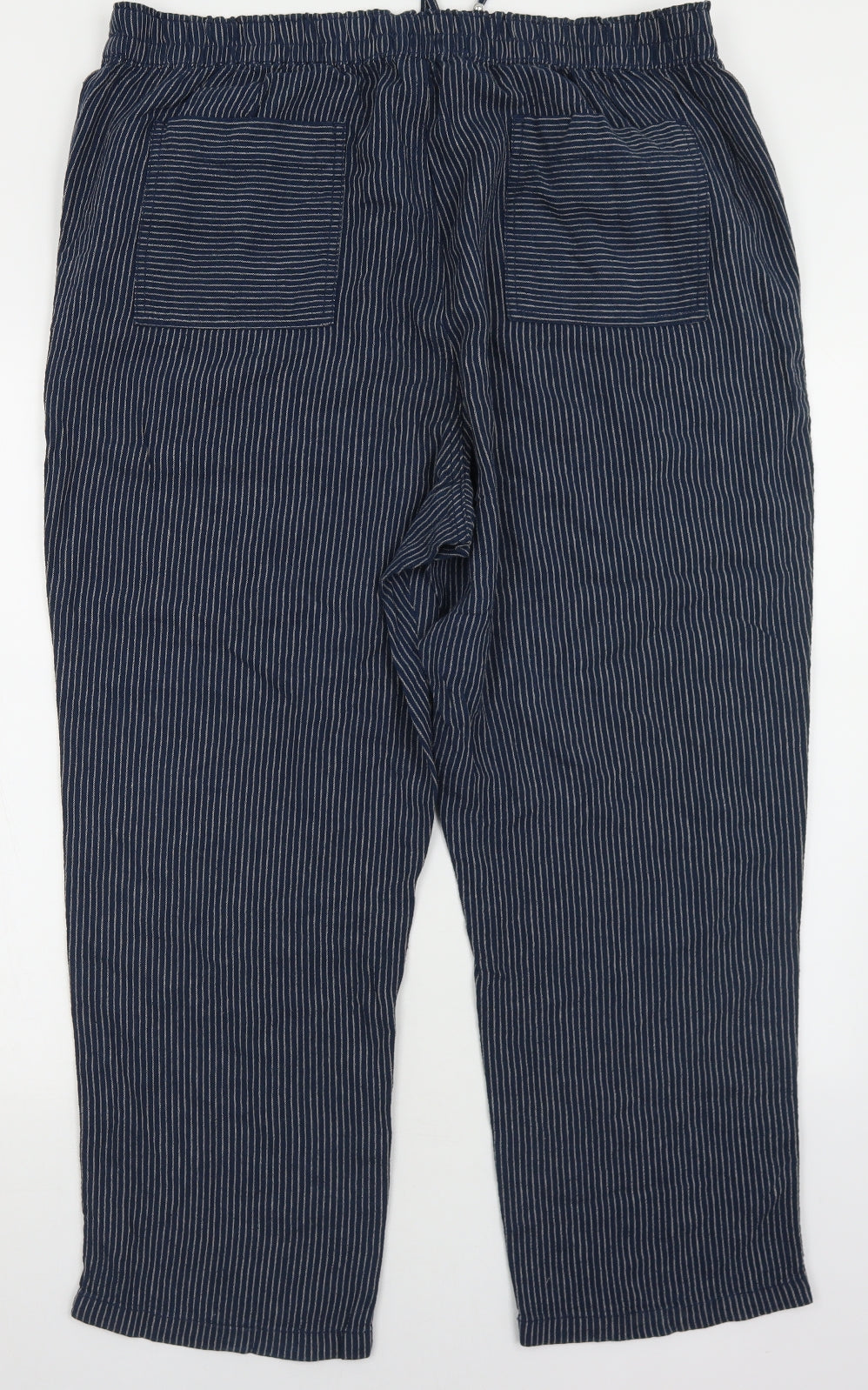 F&F Womens Blue Striped Linen Trousers  Size 20 L30 in Regular Tie