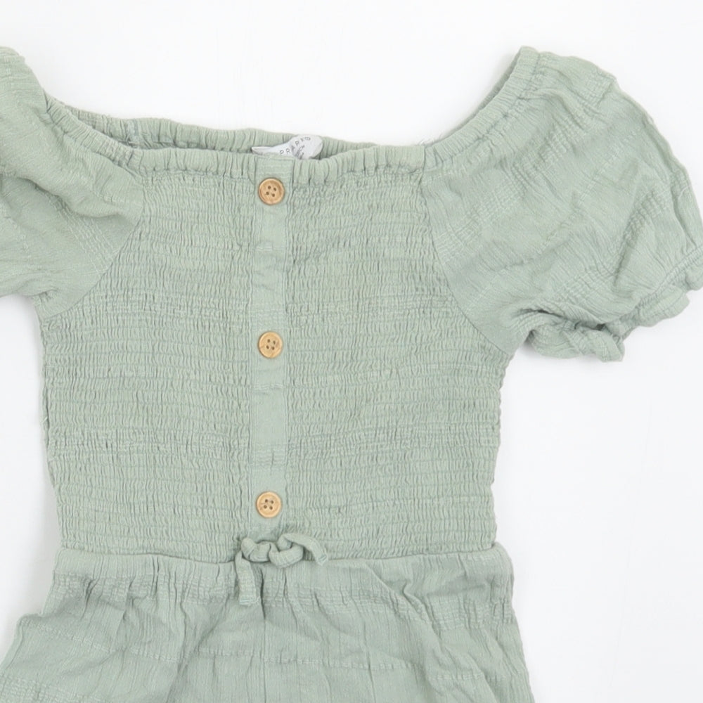 Primark Girls Green  Cotton Playsuit One-Piece Size 5-6 Years  Pullover