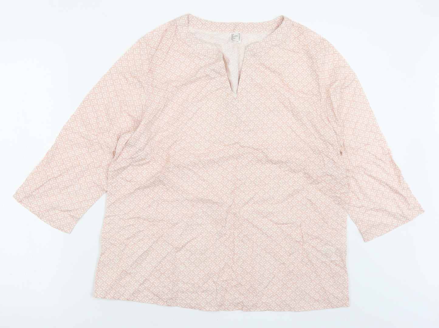 Preworn Womens Pink Floral Viscose Basic T-Shirt Size 14 V-Neck