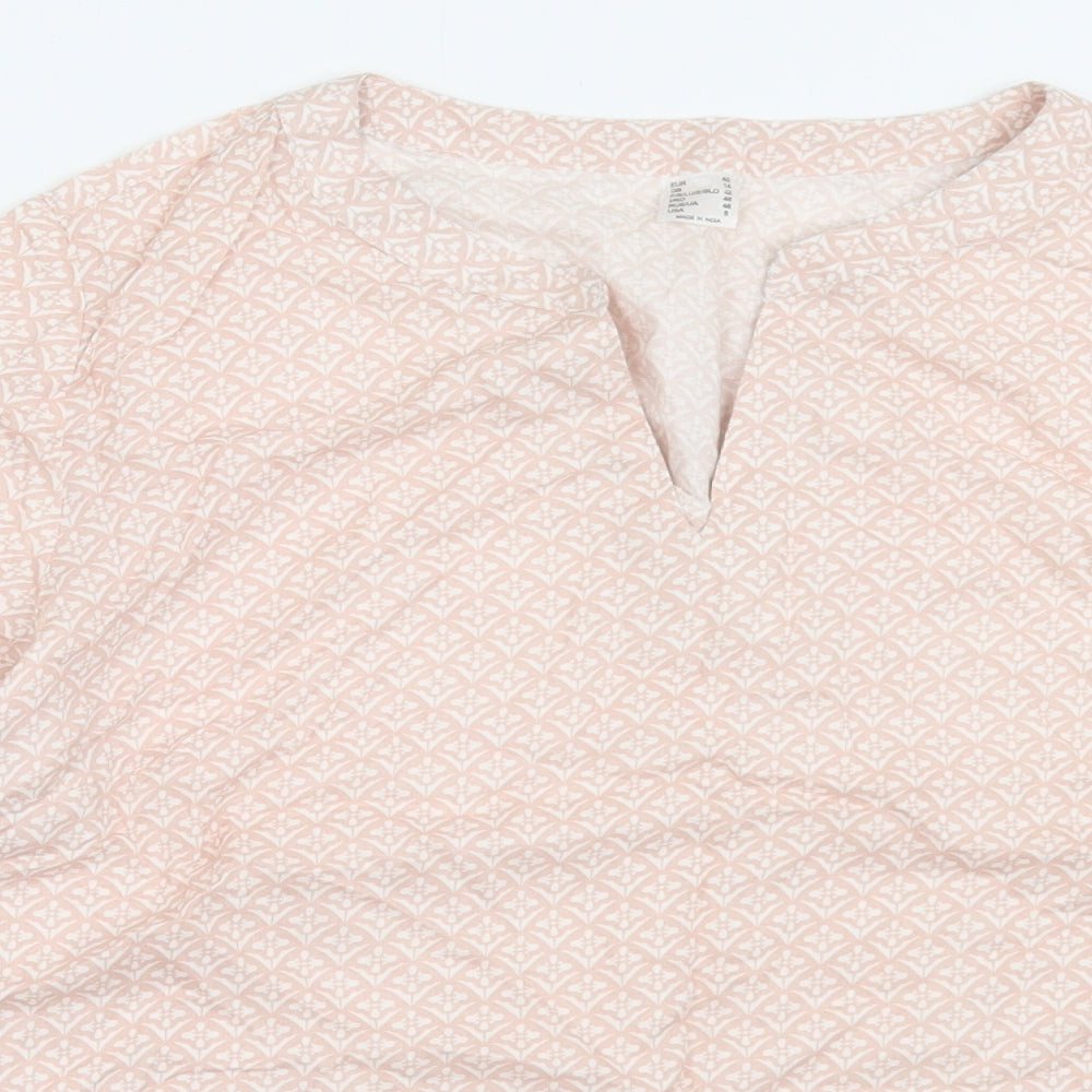 Preworn Womens Pink Floral Viscose Basic T-Shirt Size 14 V-Neck