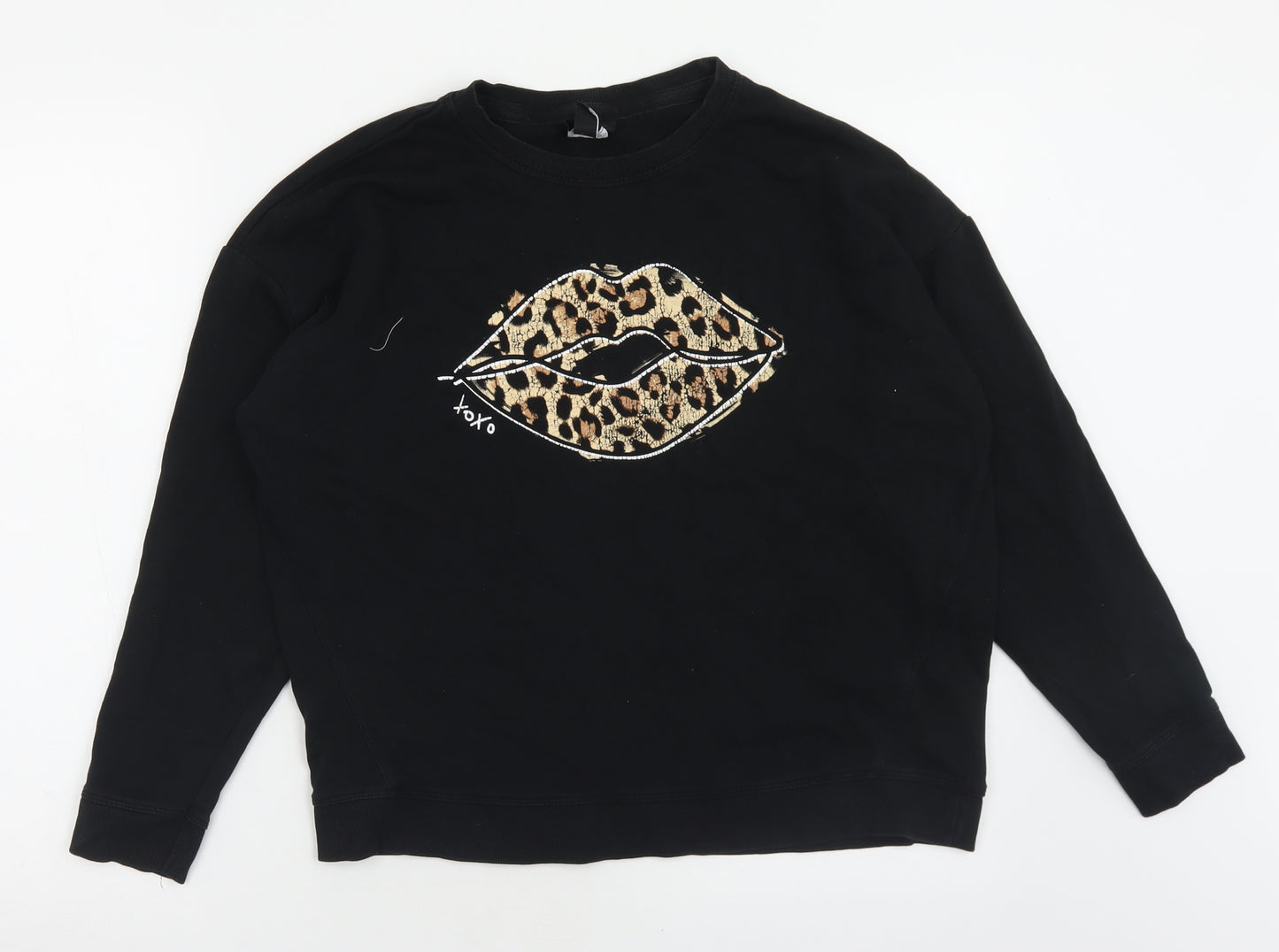 New Look Womens Black Animal Print Cotton Pullover Sweatshirt Size S  Pullover