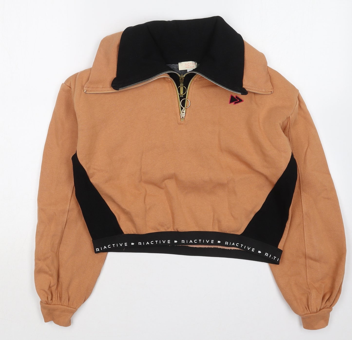 River Island Girls Brown Collared  Cotton Pullover Jumper Size 11-12 Years  Zip