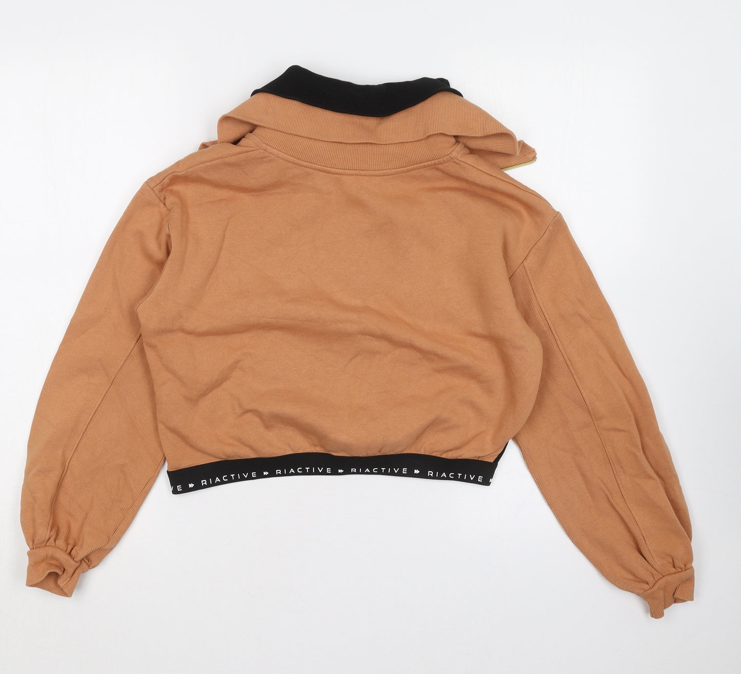 River Island Girls Brown Collared  Cotton Pullover Jumper Size 11-12 Years  Zip
